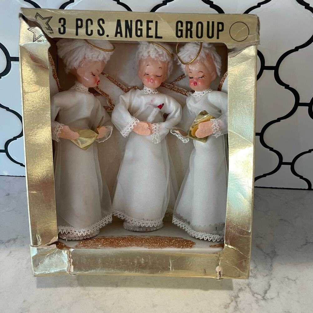 Vintage Bright Star Angel Choir Trio Made in Japan Christmas Angels w/ Box 
1950